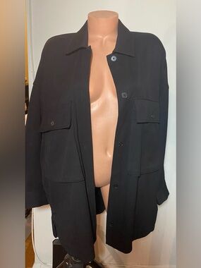 Zara Black Faux-Suede Button-Down OverShirt Shacket Size M